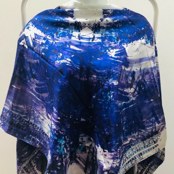 Designer Brand Accessories - SILK SCARF - BLUE-IVORY Abstract Design, 100% Silk